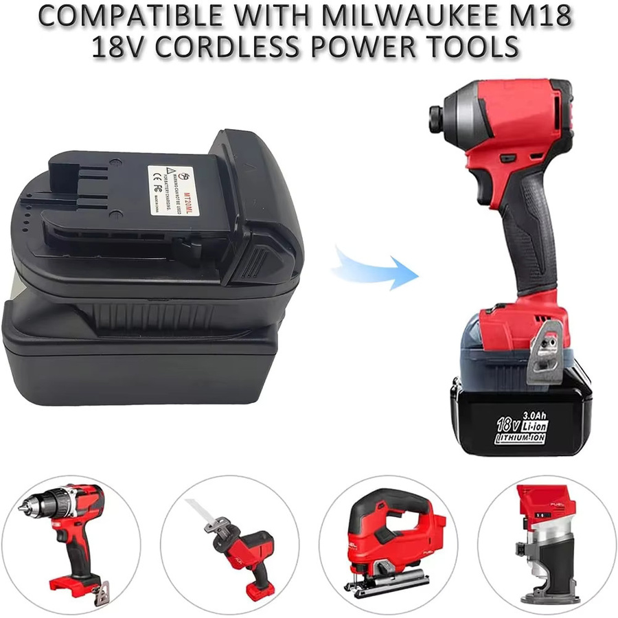 MT20ML Akku-Adapter für Makita 18-V-Akkus zur Nutzung mit Milwaukee M18 Werkzeugen, Akku-Konverter in Schwarz - Bild 4