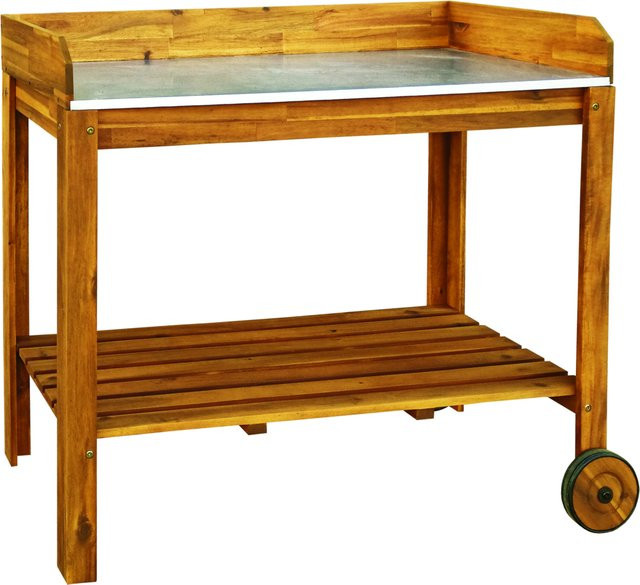 Pflanztisch Hardin aus Akazienholz mit Zinkplatte in Braun, B/T/H: 111 x 49 x 91 cm - Bild 1