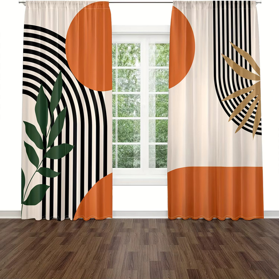 VIKAMA 2-teiliges Set nordische Vorhänge mit abstraktem geometrischem Print in Mehrfarbig, waschbare Dekoration für Wohnzimmer und Schlafzimmer - Bild 2