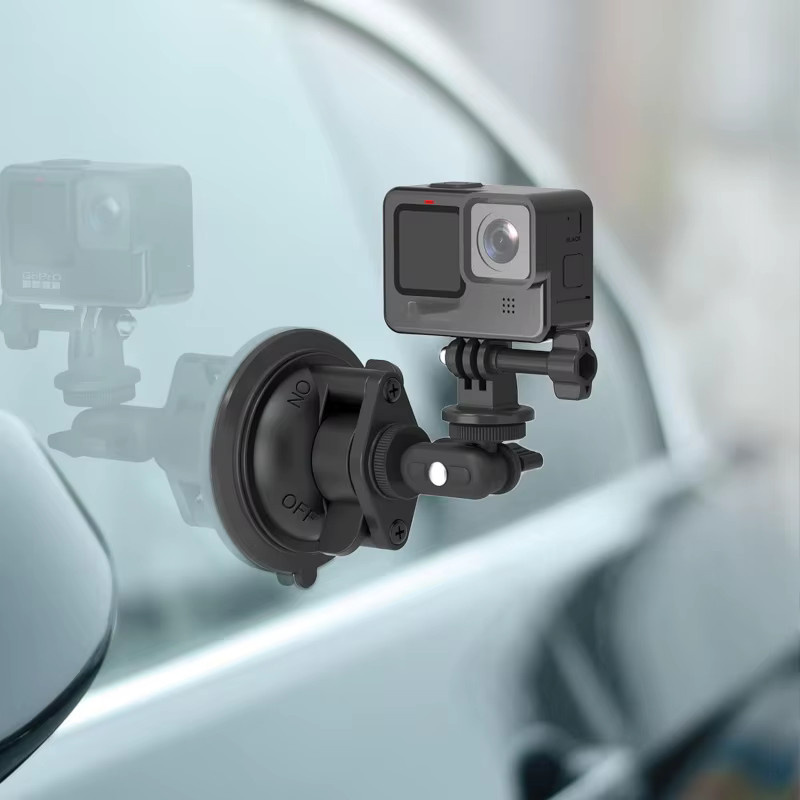 DIXSG 360 Grad verstellbare Saugnapfhalterung in Schwarz für GoPro, DJI Action, Insta360 und Smartphones zur Befestigung an der Windschutzscheibe im Auto - Bild 6