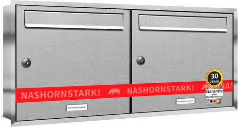 AL Briefkasten für 2 Parteien, Unterputzmontage, silberfarben, B/H/T: 80,6 x 38,5 x 11,6 cm - Bild 1