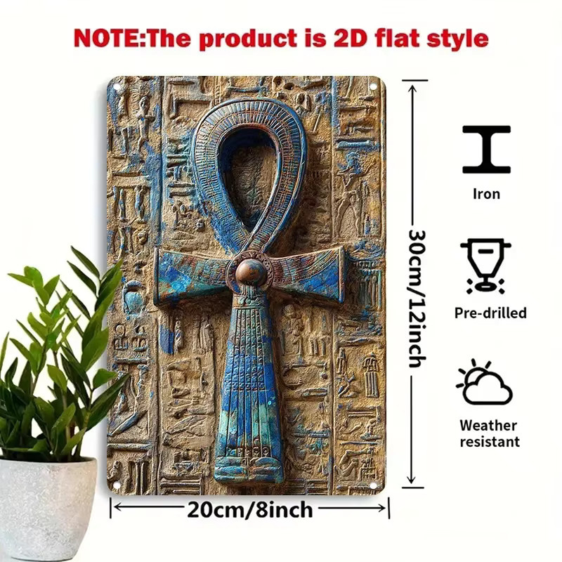 CIFBUY Vintage Ägypten Ankh Metall-Blechschild Wandkunst, B: 20 cm, H: 30 cm, Mehrfarbig - Bild 2