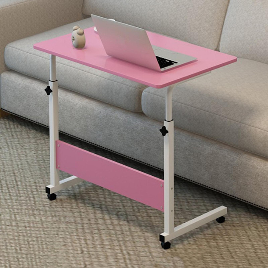 Aimo Anhebbarer Nachttisch in C-Form mit Metallrahmen, Mobiler Laptop-Schreibtisch für Sofa und Bett, Pink, B/T: 60 x 40 cm - Bild 2