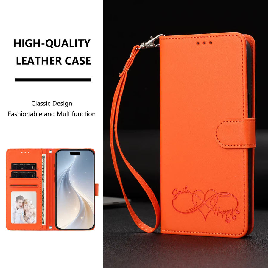 Modische PU-Leder Handyhülle mit Reißverschluss, Handgelenkschlaufe und Kartenfach für Realme Note 80 4G, 16 Pro Plus und P4 Power 5G in Schwarz und Orange - Bild 6