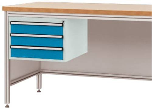 Manuflex ZB4625.5012 Gehäuse-Unterbau für ALU-Arbeitstische aus Stahl in Blau mit 3 Schubfächern, Nutzhöhe: 300 mm, für Tischtiefe: 600 mm - Bild 1