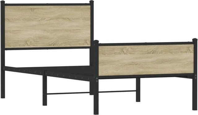 vidaXL Metallbett in Sonoma-Eiche ohne Matratze, Farbe Braun, B/H: 107 x 203 cm - Bild 1