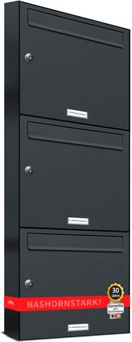 AL Briefkasten für 3 Parteien, Aufputzmontage, grau, B/H/T: 38,5 x 102,6 x 11,6 cm - Bild 1