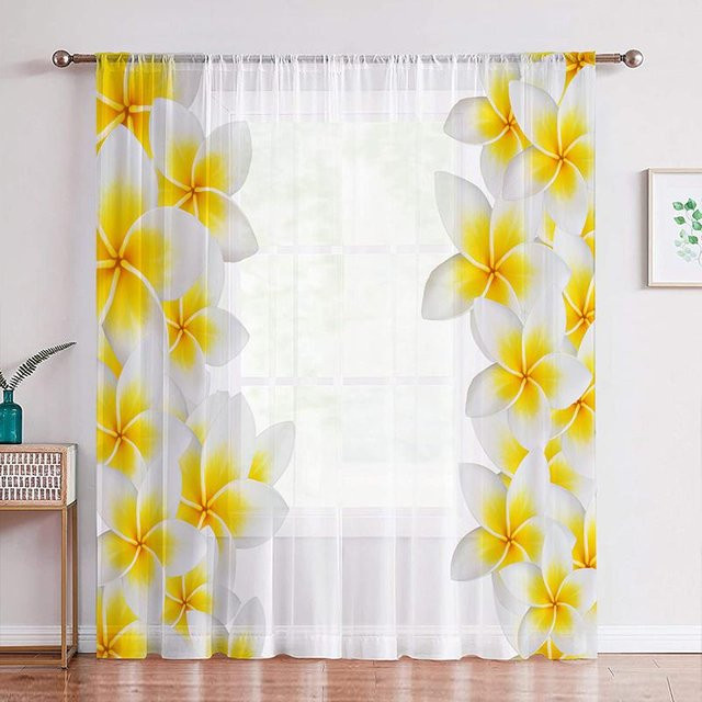 Yiran Furniture Transparenter Voile-Vorhang mit Rosenblütenmotiv, 2er-Set, Breite: 65 cm, Höhe: 60 cm - Bild 1