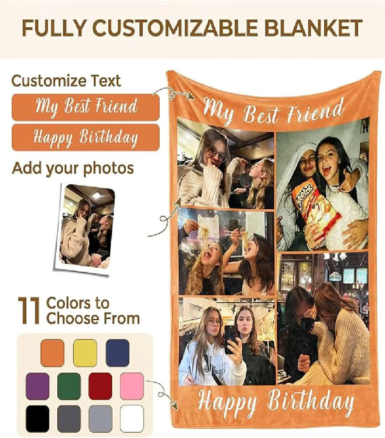 iDIY Personalisierte Fotodecke mit 5 Fotos und Text für Erwachsene und Kinder, Mehrfarbig - Bild 5