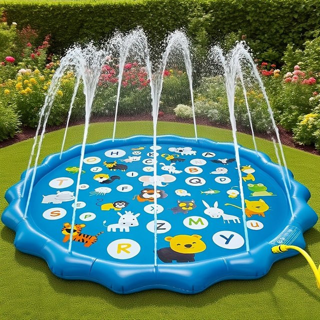 Smart Scientist Aufblasbares Sprinklerpad für Kinder mit Alphabets und Tiermustern, pädagogisches Wasserspielzeug in Blau und Mehrfarbig - Bild 1