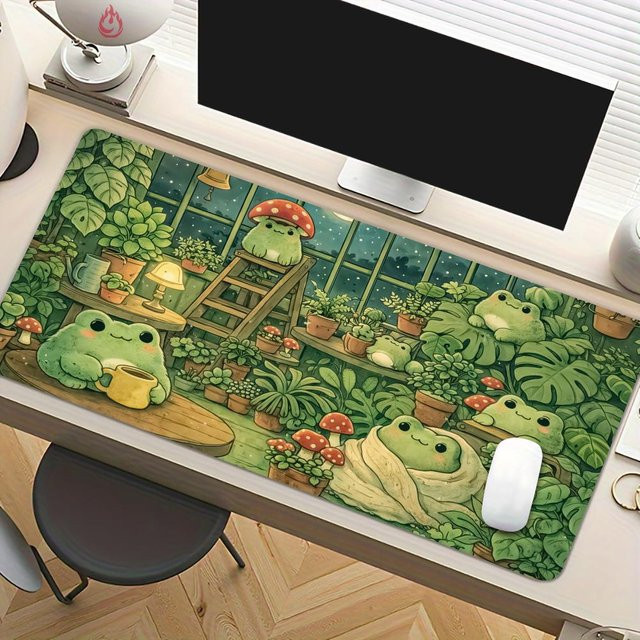 Mairuige Mauspad mit Cartoon-Frosch-Illustration in Schwarz, rutschfeste Schreibtischunterlage für Gaming und Büro - Bild 1