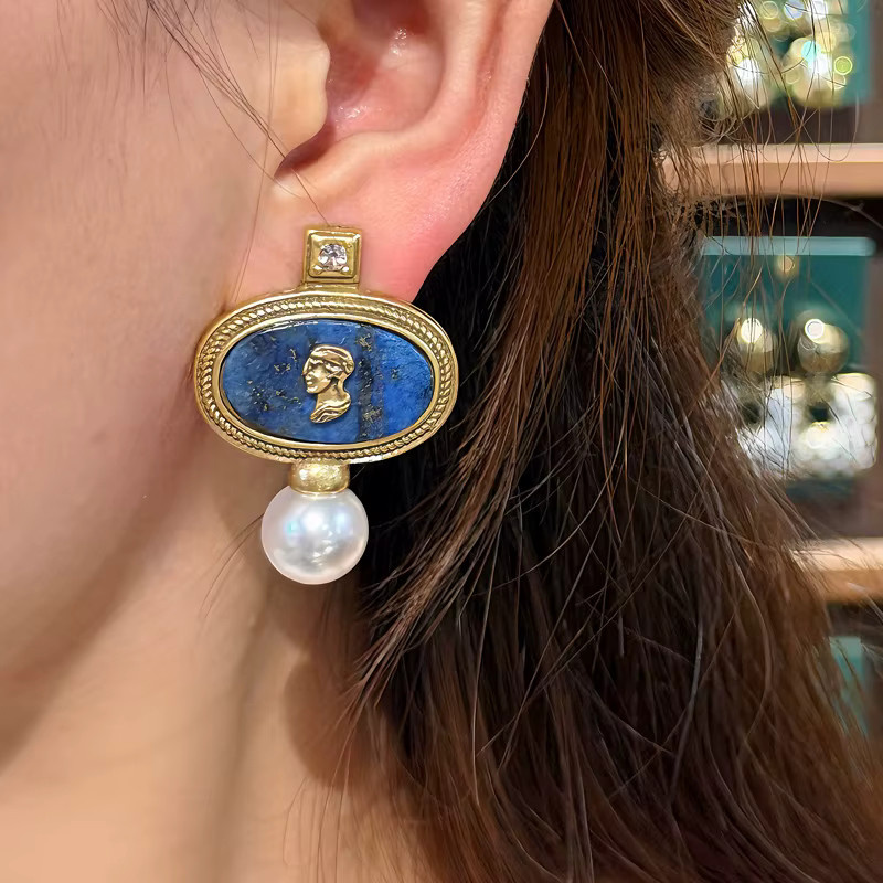 Icareu Ohrringe, Lapis Lazuli, Cameo, goldfarben, Damen - Bild 3
