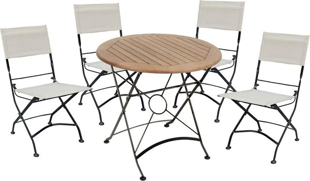 DELUKE Garten-Sitzgruppe EBBA 5-tlg. aus Eukalyptus und Stahl in Schwarz mit rundem Tisch - Bild 1