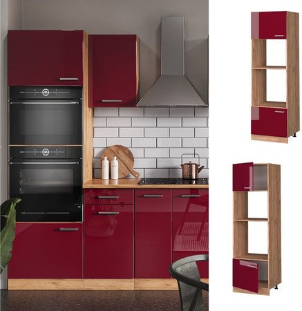 Vicco Mikrowellenumbauschrank R-Line Küchenschrank in Bordeaux mit Goldkraft-Details, Breite: 60 cm