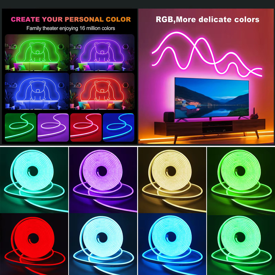 HEGEHE RGB Neon Flex LED Streifen, Wasserdicht, USB DC 5V, Multicolour, 108 LEDs/m, Selbstklebend, B: 12 mm, H: 6 mm - Bild 3