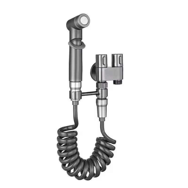 Bidet-Toilettensprühset mit Handbrause und Doppel-Auslass-Eckventil in Silber - Bild 2
