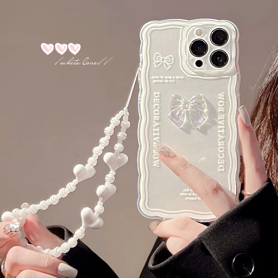 MUQGEW Transparente Koreanische 3D-Kristall-Bowknot-Telefonhülle mit Kettenarmband für iPhone 16 15 14 13 Pro Max, stoßfeste Schutzhülle - Bild 2