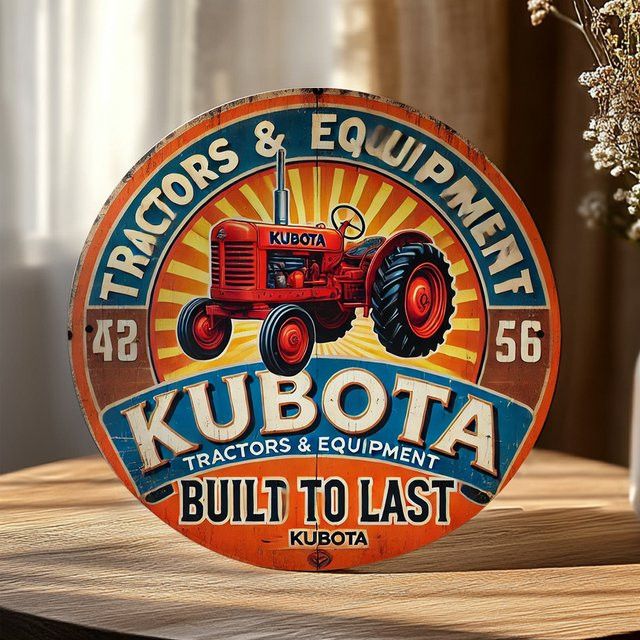 Potdemiel Runde Aluminium-Wandkunst im Vintage-Traktor-Design, Durchmesser: 20,32 cm, Orange und Gelb - Bild 1
