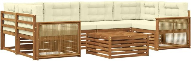 vidaXL Outdoor-Sofagarnitur aus Akazienholz mit 7 Kissen in Natur und Creme - Bild 1