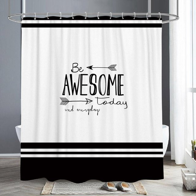 Duschvorhang mit abstraktem geometrischem Linien-Design und Buchstabendruck von Household supplies MH in Schwarz-Weiß, B: 90 cm, H: 180 cm - Bild 1
