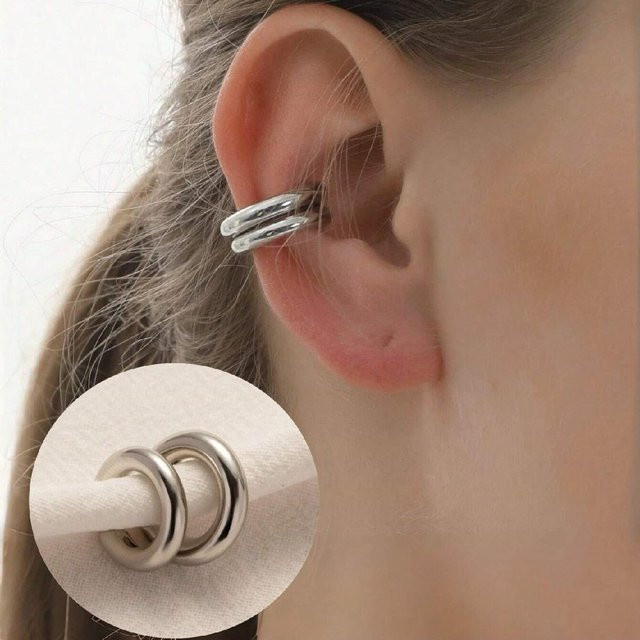 Clip-Ohrringe C-Form, Edelstahl, Silber, Damen - Bild 1
