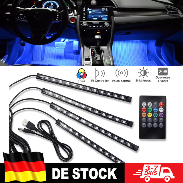 Bevinsee RGB LED Auto-Fußraumbeleuchtung und Unterbodenbeleuchtung mit Musik-Synchronisation, Mehrfarbig, USB und 12V Dual-Stromversorgung inklusive Fernbedienung - Bild 1