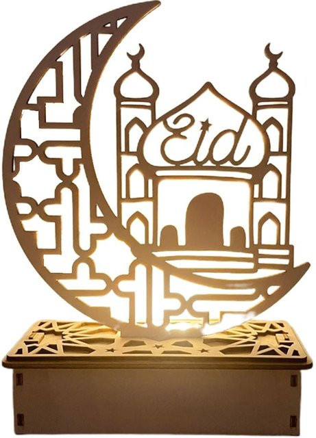 CosyHome Ramadan LED-Nachtlicht aus Holz in Braun als orientalische Tischdekoration für Eid - Bild 1