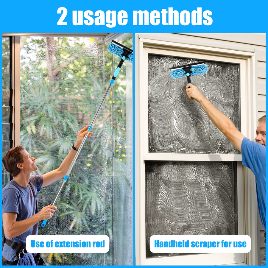 Willstar 2-in-1 Fensterreinigungswerkzeug Set mit Mikrofaser-Mopp und Rakel, Orange, skalierbar 89–151 cm - Bild 3