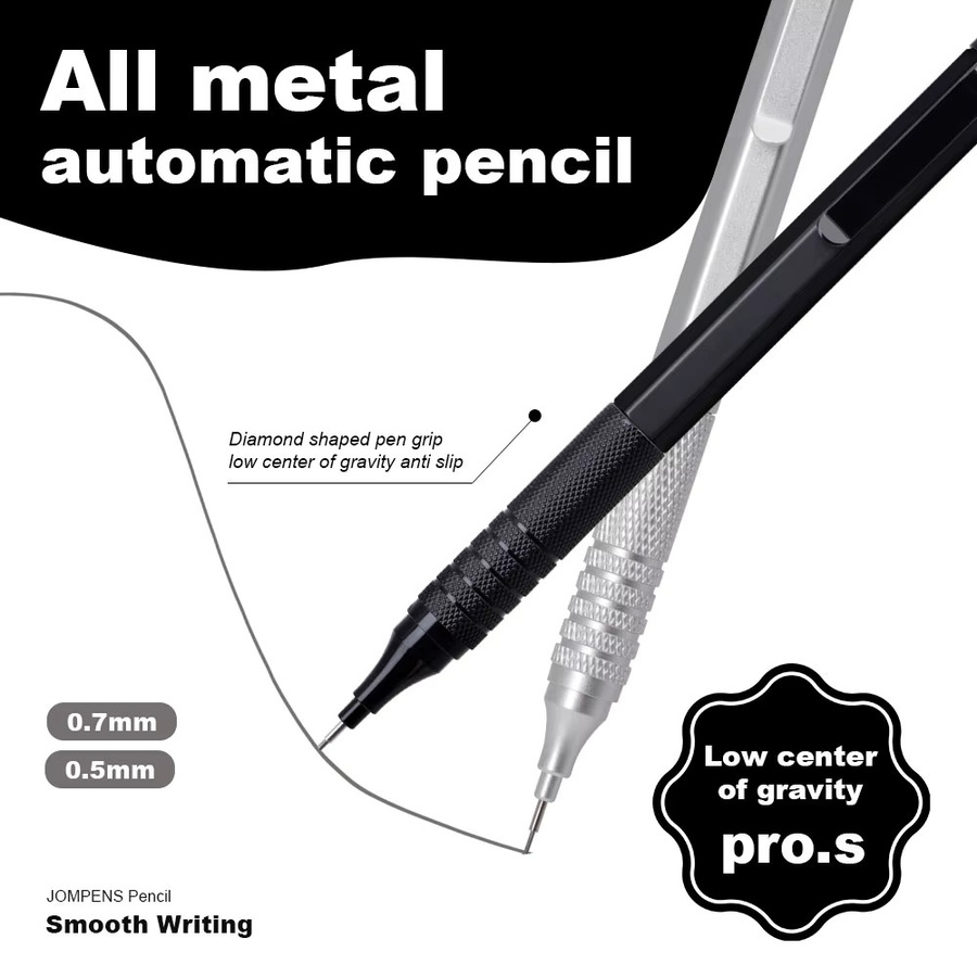 MROOFUL Mechanisches Bleistift Set aus Metall in Schwarz und Silber, 5-teiliges Set mit 0,5-2,0mm Graphitminen HB für Kunst und Skizzen - Bild 3