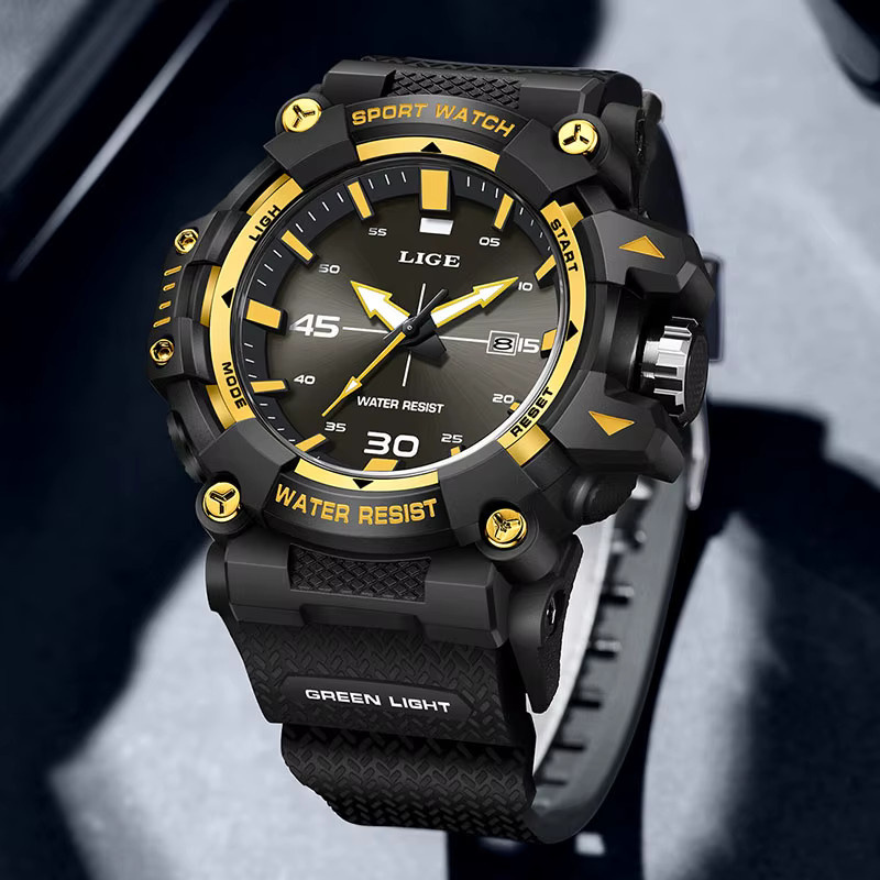 LIGE Chronograph, Quarz, Silikon, Schwarz, Herren - Bild 3