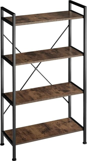 tectake Regal Leeds Industrial Style mit 4 Ebenen aus Holz und Stahl in Braun, B/T/H: 67,5 x 31,5 x 121,5 cm - Bild 2