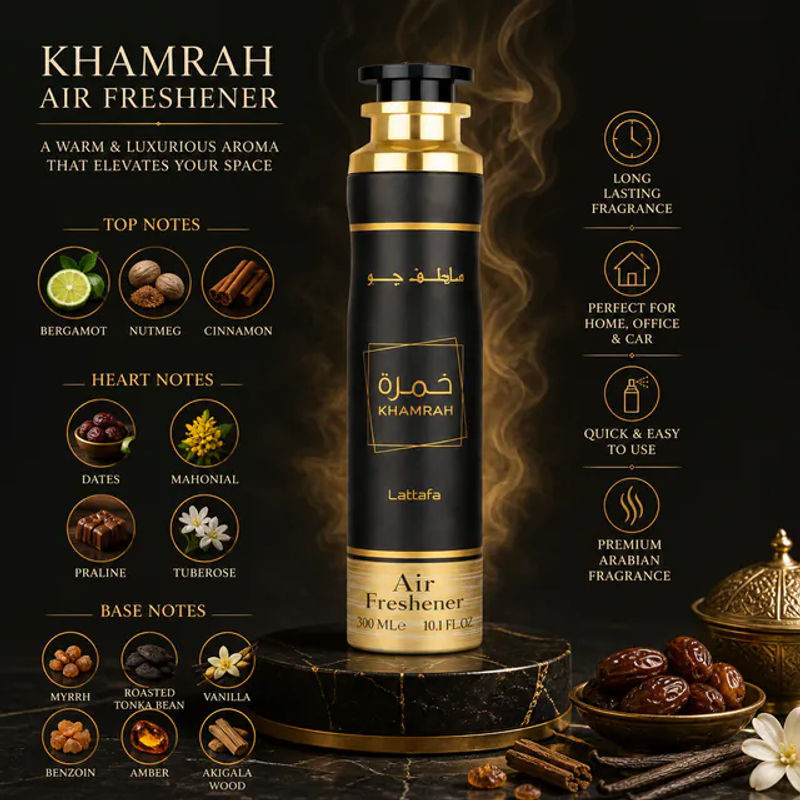 Lattacha Khamrah Air Freshener Raumspray Orientalisch mit Bergamotte, Zimt, Dattel und Vanille, 300 ml - Bild 1