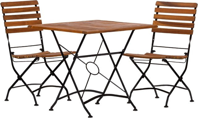Acamp Set Lindau Gartenmöbel-Gruppe aus Akazienholz und Eisen, 1 Tisch und 2 Stühle, Farbe: Schwarz/Braun, Tisch B/T: 80 x 80 cm - Bild 1