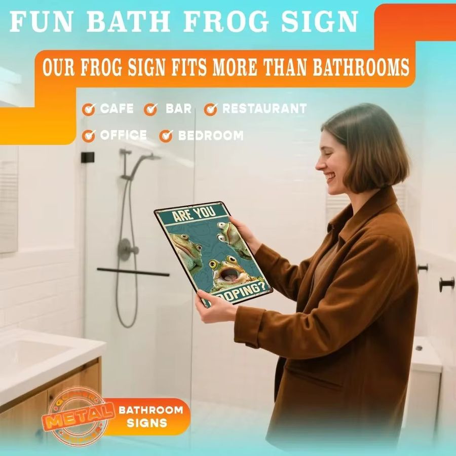 CIFBUY Lustiges Frosch-Badezimmerschild Are You Pooping Vintage-Metalldekor für die Wand, Breite: 30,5 cm, Höhe: 20,3 cm - Bild 4