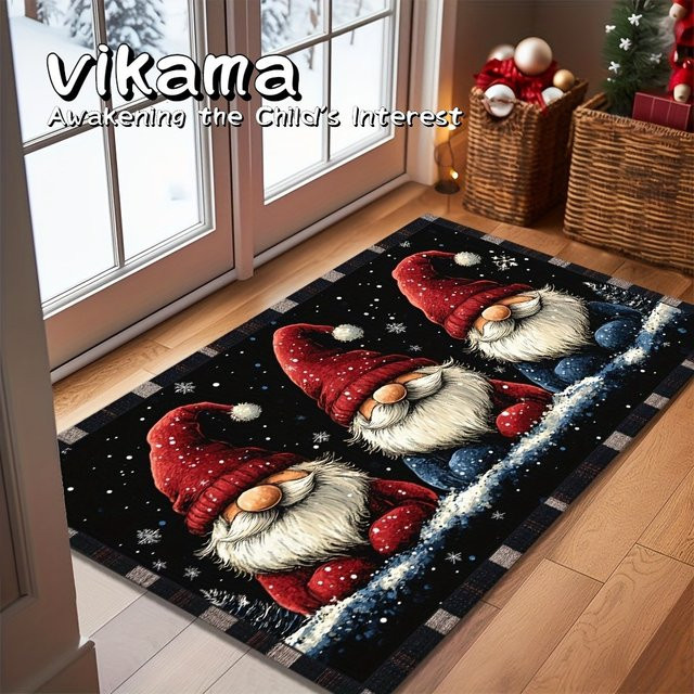 VIKAMA Weihnachtszwerg Fußmatte für innen und außen, rutschfest und wetterfest, mehrfarbig, B/T: 60 x 40 cm - Bild 1