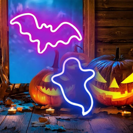 Halloween LED Neon Nachtlicht in Fledermaus- und Geistform als dekorative Tischlampe für dein Schlafzimmer und die Innenraumdekoration