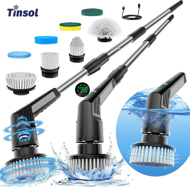 TINSOL 9-in-1 Multifunktions-Elektro-Reinigungsbürste in Schwarz mit verstellbarem, automatisch rotierendem Schrubber für Küche und Bad - Bild 1