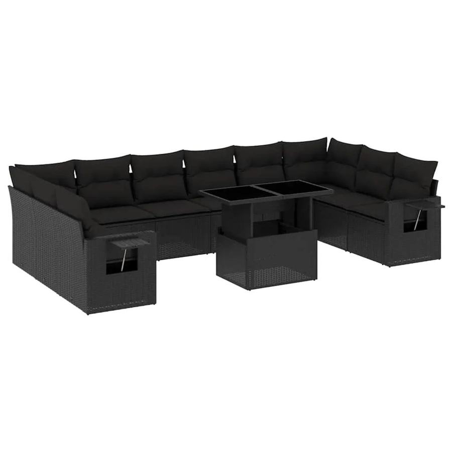 vidaXL 11-teilige Garten-Sofagarnitur aus Poly-Rattan mit Kissen in Schwarz - Bild 2