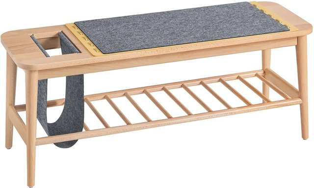 SoBuy Schuhbank mit Sitzfläche und Stauraum in Natur Buche mit grauem Filz, HFSR02-N, B/T/H: 110 x 37 x 37 cm - Bild 1