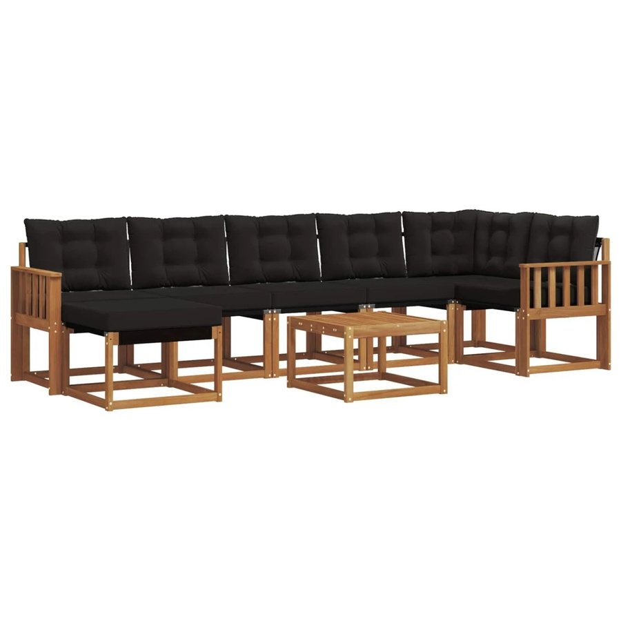 vidaXL Outdoor-Sofagarnitur 8-teilig aus Akazienholz mit Kissen in Schwarz und Braun - Bild 2