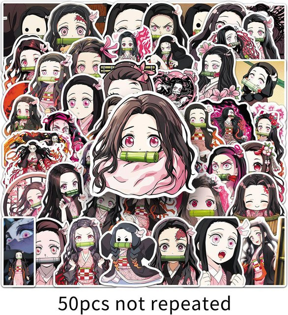 50 Nezuko Anime Cartoon Dekorationsaufkleber in Schwarz und Multicolour für Koffer, Schreibtische, Wasserbecher und Gitarren von Take One - Bild 1