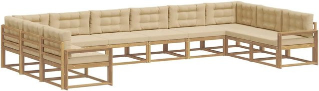 vidaXL Outdoor-Sofagarnitur in U-Form aus massivem Akazienholz mit Kissen in Weiß und Beige - Bild 1