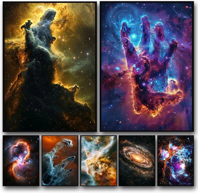 Potdemiel Wandkunst Leinwandbild Bunte Nebulae Milchstraße und Sterne im Portraitformat Multicolor - Bild 1