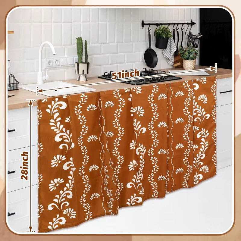 VIKAMA Staubschutzvorhang im mexikanischen Stil mit floralem Muster in Orange, B/H: 120 x 70 cm - Bild 3