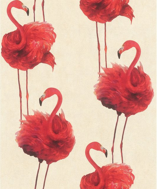 Rasch Selbstklebende Vliestapete Flamazing mit Flamingo-Motiv in Pink und Beige, Breite: 0,53 m, Länge: 6 m - Bild 1