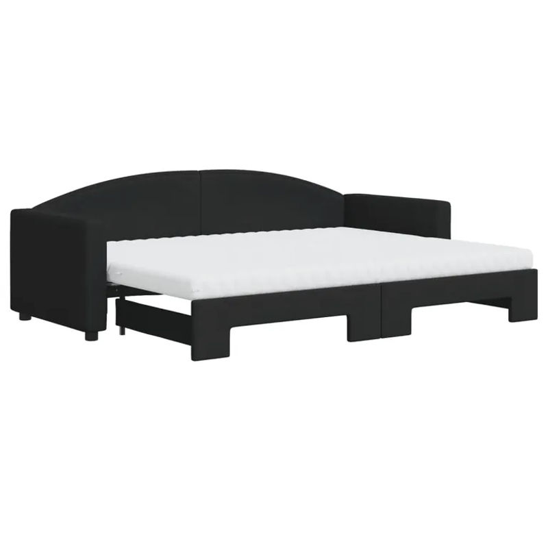 Vidaxl Ausziehbare Liege mit Matratze in Schwarz, Polsterbett aus Holz und Metall, B: 80 cm, L: 200 cm - Bild 2