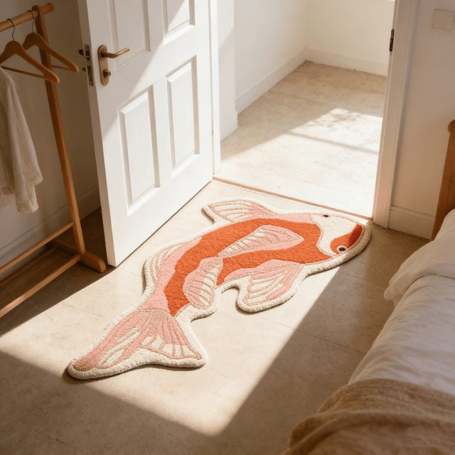 VIKAMA Nachttisch-Teppich in Koi-Form, rutschfeste Matte für Wohnzimmer und Schlafzimmer, Mehrfarbig, B/T: 60 x 50 cm - Bild 1