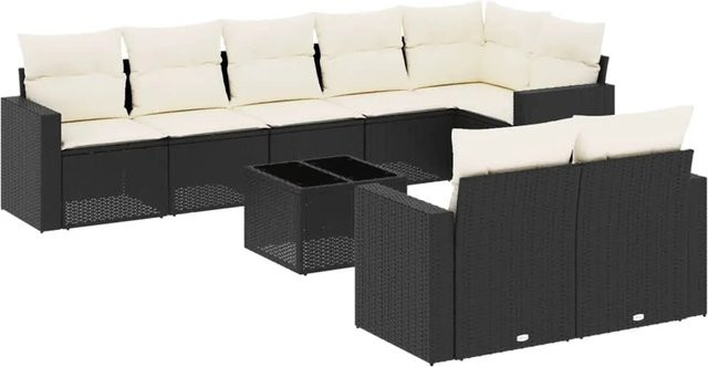 vidaXL 9-tlg Garten-Sofagarnitur aus Poly-Rattan mit Kissen, Schwarz - Bild 1