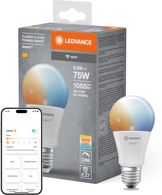 LEDVANCE SMART+ WiFi Classic Tunable White LED-Lampe, dimmbar, 9,5 W, 1055 lm, weiß - Bild 1