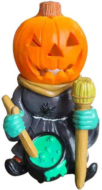 Halloween Kürbis Ritter Dekoration aus Harz in Orange als Tischdeko und Nachtlicht - Bild 1
